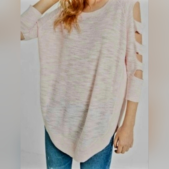 Express Sweaters - Express Women Cotton-Rayon Cutout Sleebes Tunic Sweater Light Gray Small Oversz